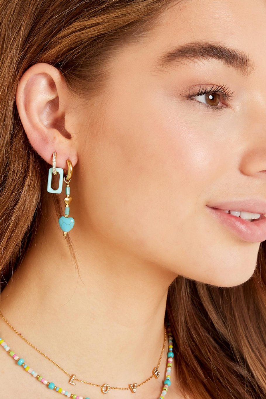 Ohrringe mit blauen Herzen - #summergirls-Kollektion Blau &amp; Goldfarbe Stone Bild2